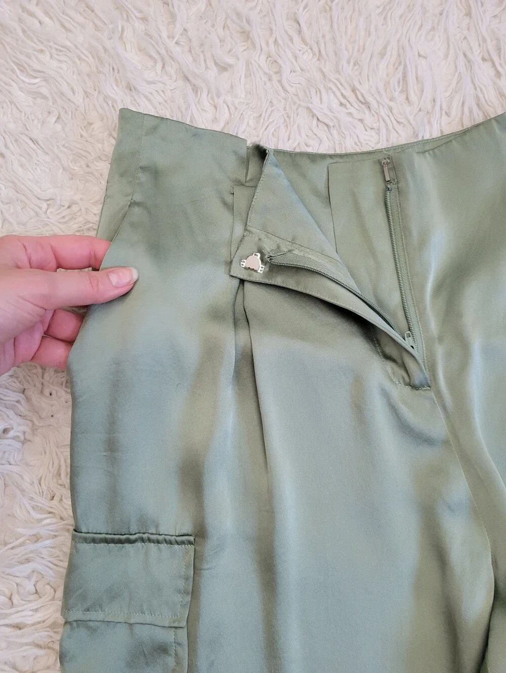 Silk Pants L'agence Womens Roxy Silk Paperbag Cargo Pant Green Sz 6
